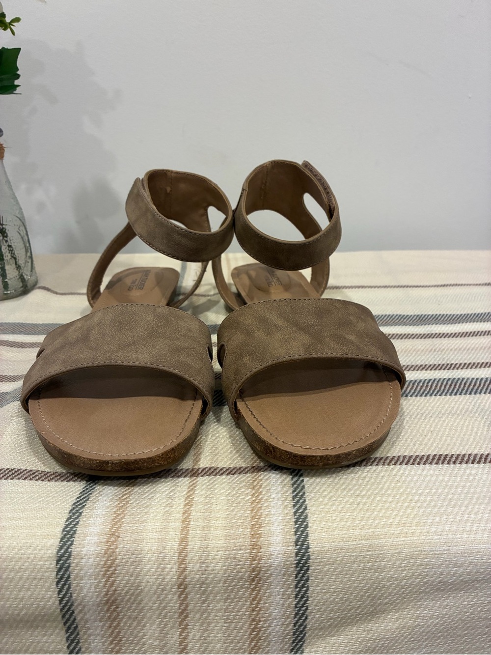 Adam Tucker Taupe Suede Ankle-Strap Sandals